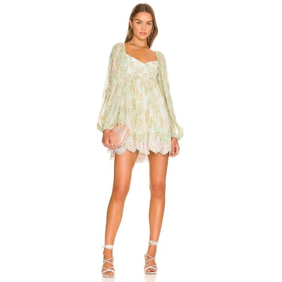 HEMANT AND NANDITA Sidra Mini Dress in Sea Green X-Small New Womens Metallic - Picture 1 of 12